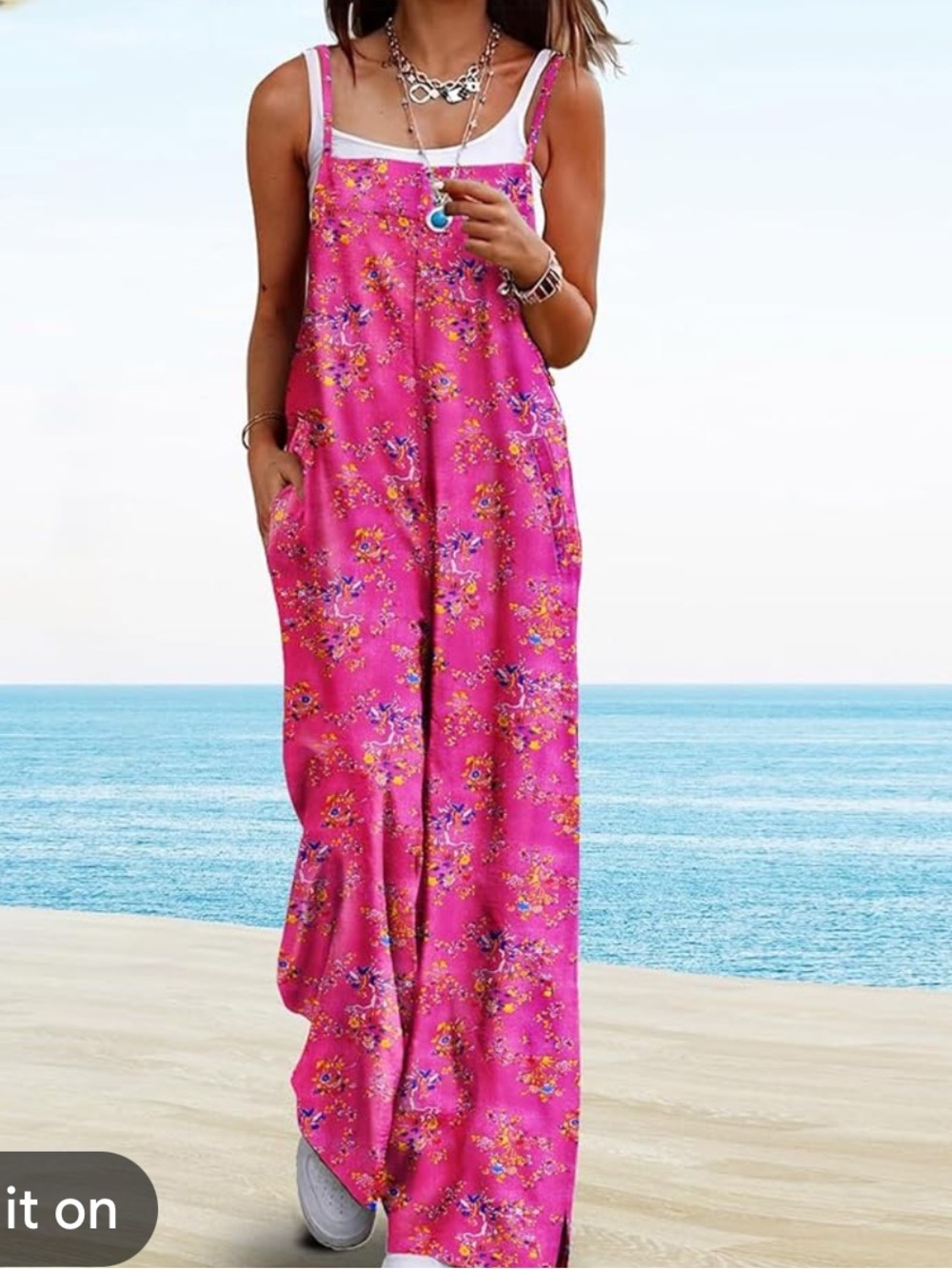 Bright Pink Floral Wide-Leg Jumpsuit
